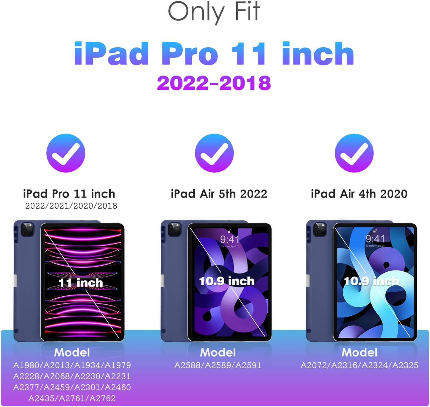 for Ipad Pro 11 Inch 4Th/3Rd/2Nd/1St Generation 2022/2021/2020/2018 Case, Smart Slim Trifold Stand Soft TPU Back Cover with Built-In Pencil Holder, Also Fit Ipad Air 5/4,Navy Blue