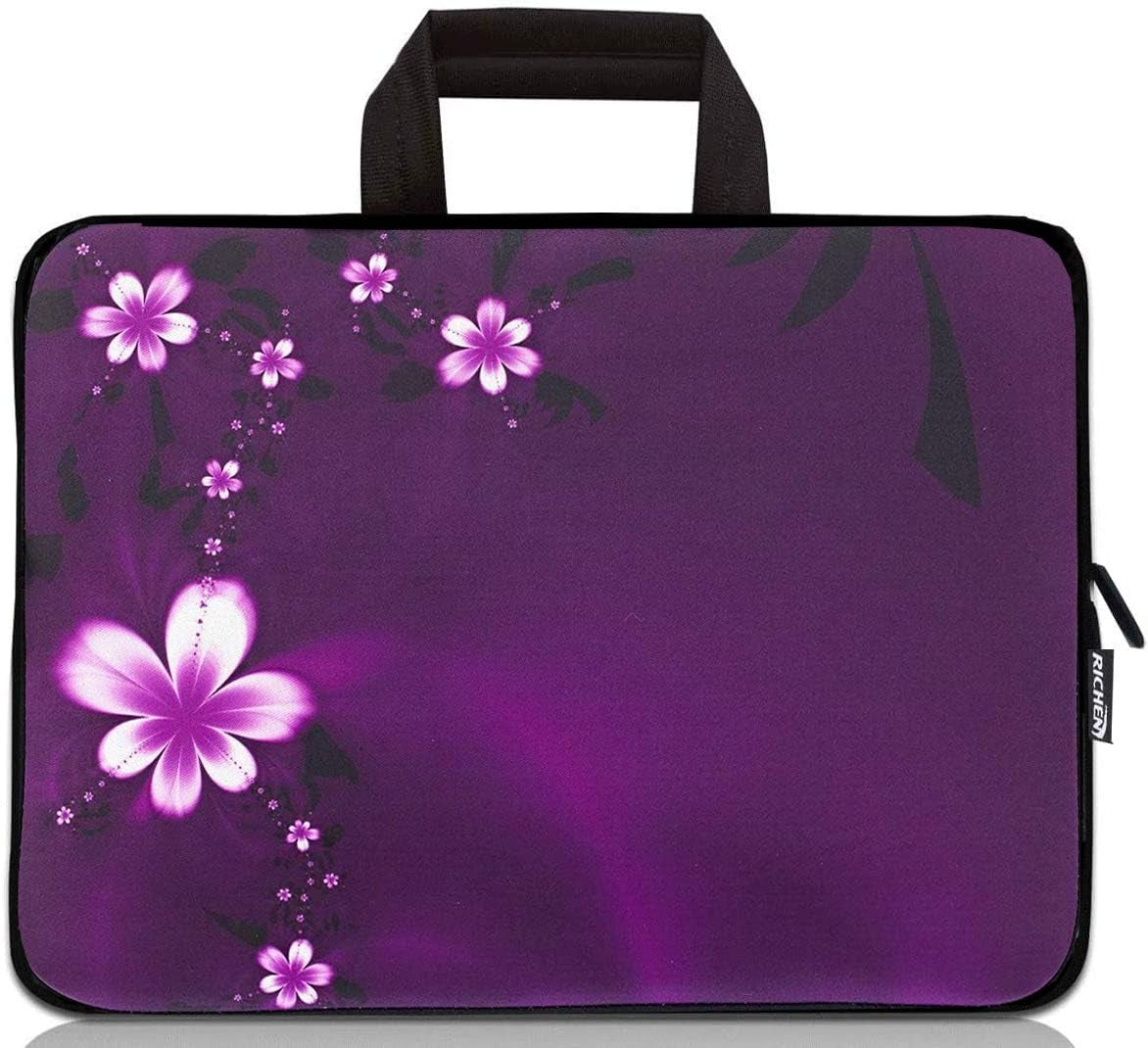 12 Inch Neoprene Laptop Carrying Bag Chromebook Case Tablet Travel Cover with Handle Zipper Carrying Sleeve Case Bag Fits 11 11.6 12 12.1 12.5 Inch Netbook/Laptop (11-12.5 Inch, Purple Flowers)
