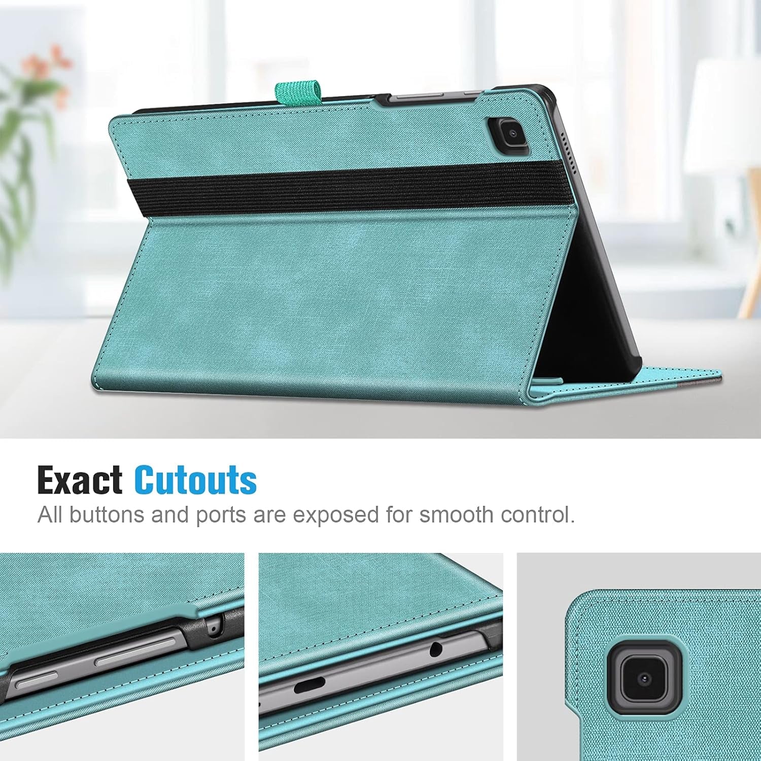 Case for Samsung Galaxy Tab A7 Lite 8.7 Inch 2021 Model (SM-T220/T225/T227), Multi-Angle Viewing Smart Stand Back Cover with Pocket, Turquoise