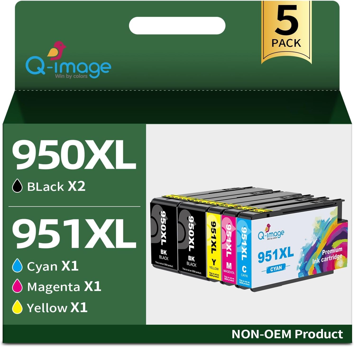【5-Pack Larger Capacity】 950XL and 951XL Ink Cartridges Combo Pack, Replacement for HP 950 951 XL Ink Cartridges Works with Officejet Pro 8600 8610 8620 8625 8630 8100 Printer Ink (2BK/1C/1M/1Y)