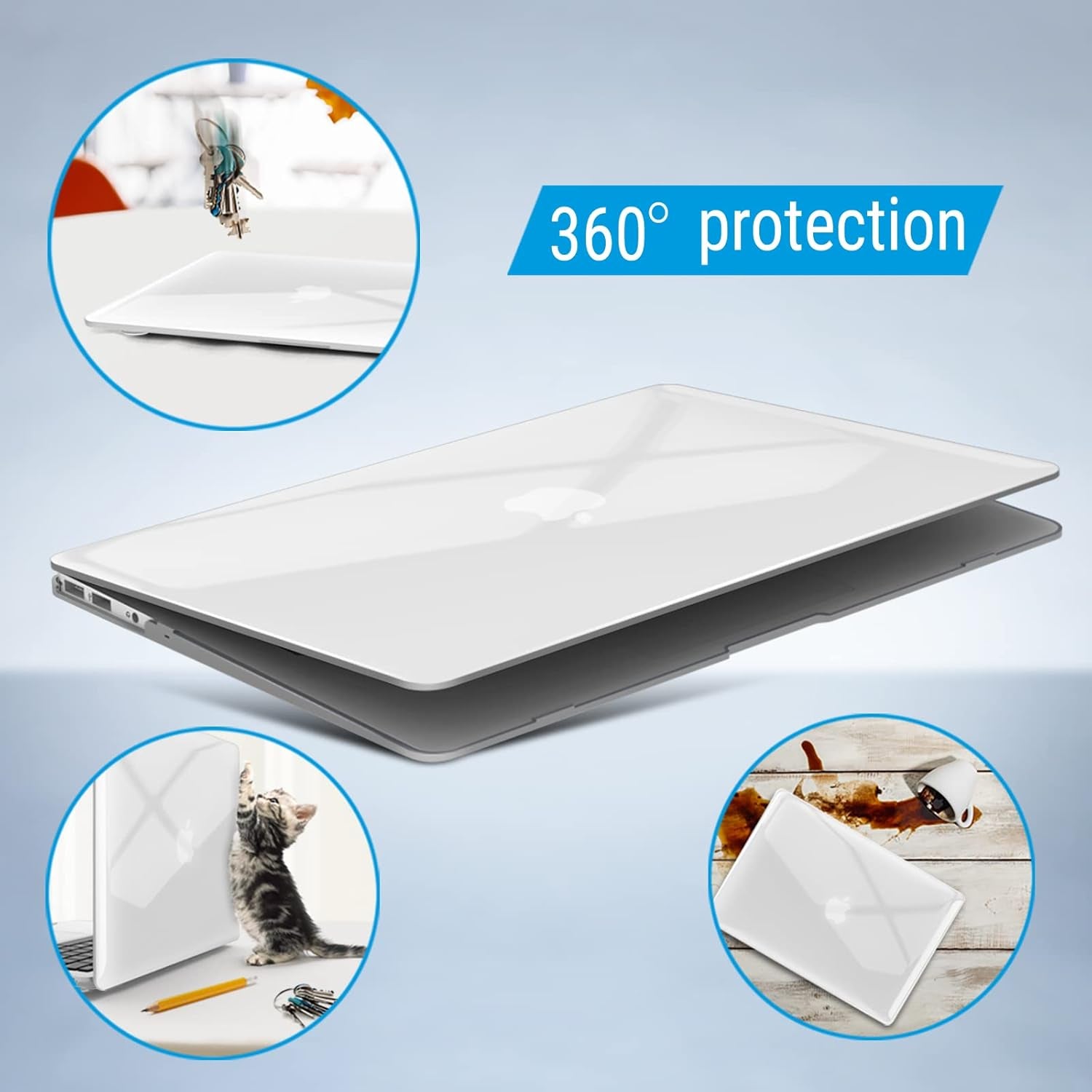 Compatible with Old Version Macbook Air 13 Inch Case (2017-2010 Release), Models: A1466/A1369, Plastic Hard Shell Case with Keyboard & Screen Cover for Mac Air 13, Crystal Clear, A13CYCL+2