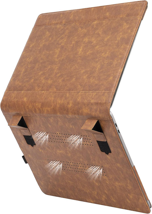 TYTX Compatible with Macbook Pro Leather Case 16 Inch 2019 2020 A2141 with Touch ID Laptop Sleeve Protective Folio Book Cover with Vents, Brown