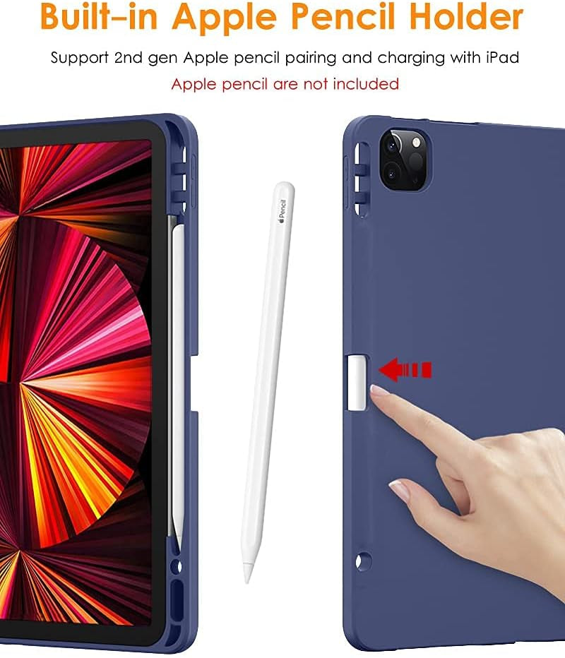 for Ipad Pro 11 Inch 4Th/3Rd/2Nd/1St Generation 2022/2021/2020/2018 Case, Smart Slim Trifold Stand Soft TPU Back Cover with Built-In Pencil Holder, Also Fit Ipad Air 5/4,Navy Blue