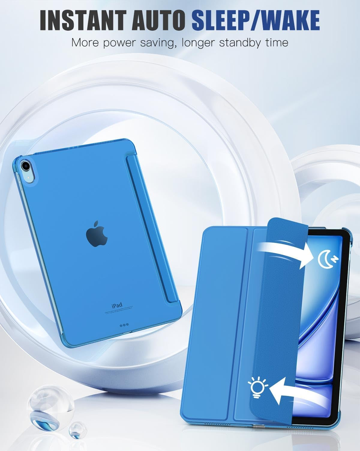 for Ipad Air 11 Inch Case 7Th/6Th Generation M3/M2 2025/2024, Ipad Air 5Th/4Th Gen Case 2022/2020 10.9 Inch, Slim Hard PC Translucent Back Shell Cover, Support Touch Id,Blue Wave