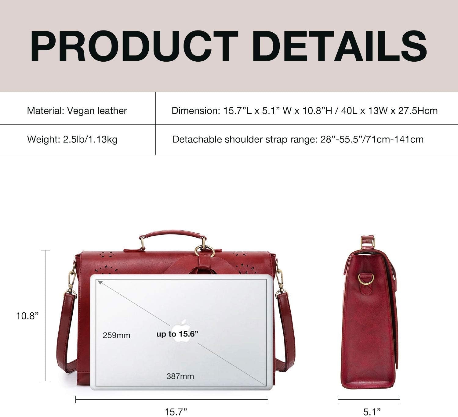 Women'S Briefcase Vegan Leather Laptop Bag for Work Shoulder Computer Satchel Bag with Detachable Bow