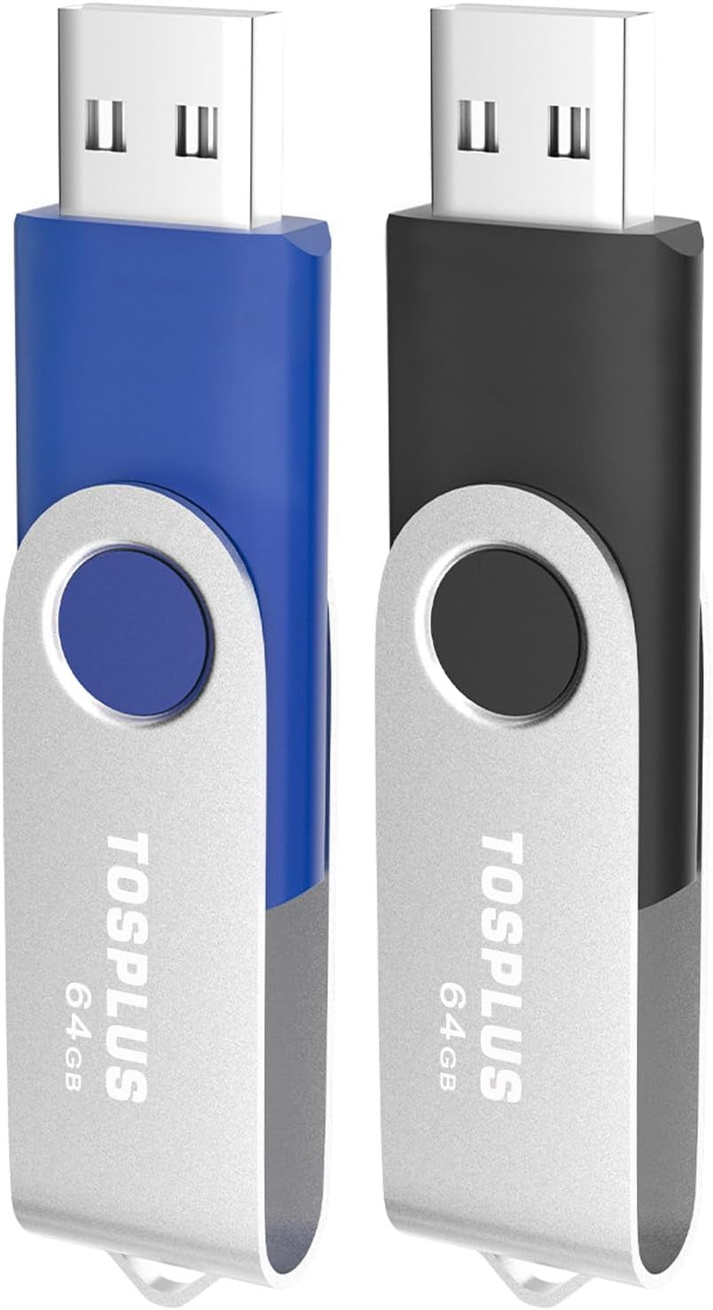 2Pack 64GB USB 2.0 Flash Drives Thumb Drives Memory Stick Jump Drive Zip Drive (Black/Blue)