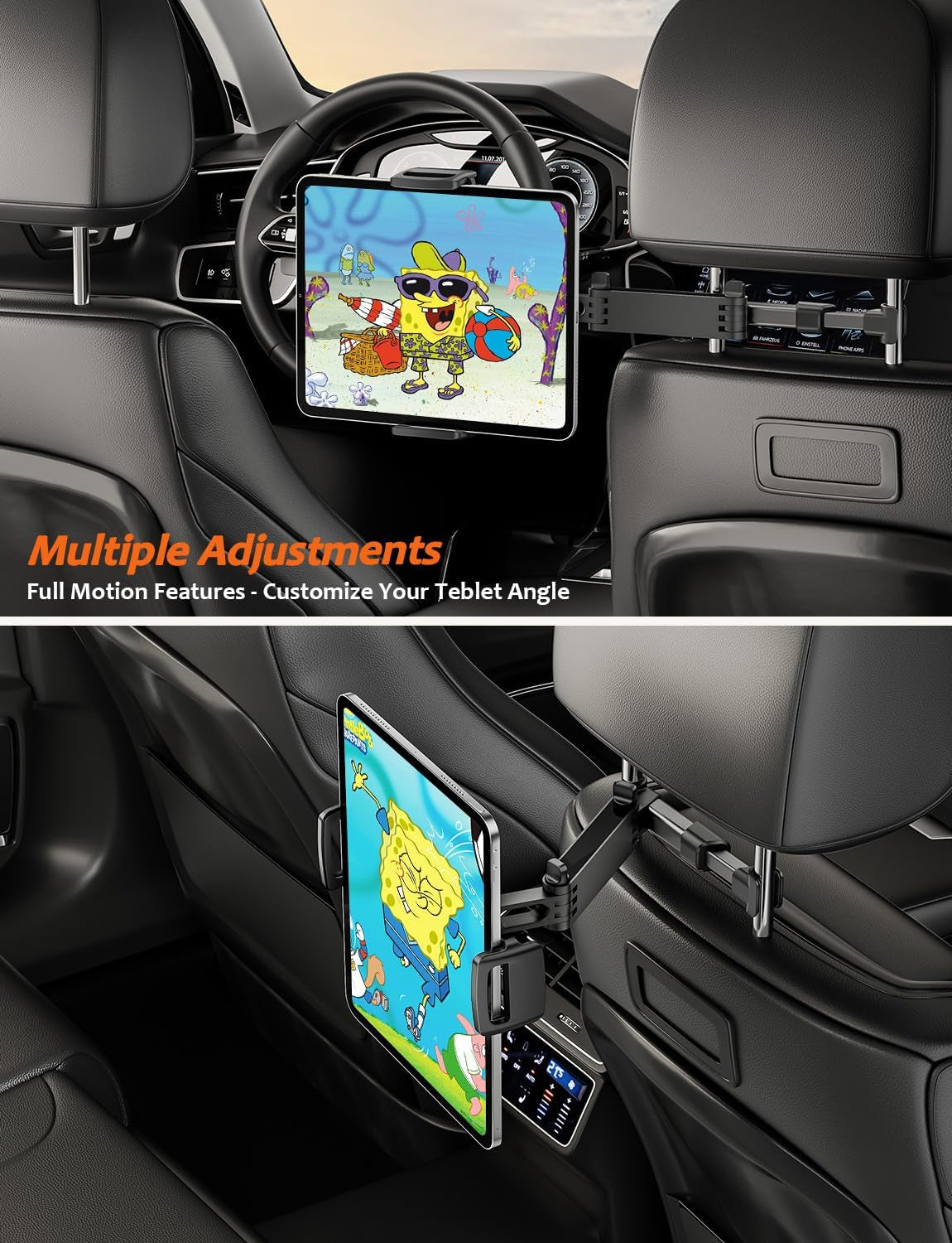 Car Headrest Tablet Holder Mount Stretchable Backseat Tablets Stand for Kids, Car Seat Mounts Compatible with Ipad Pro 12.9 Air Mini, Iphone, Galaxy Tab, Switch, All 4.7-12.9" Screen Devices