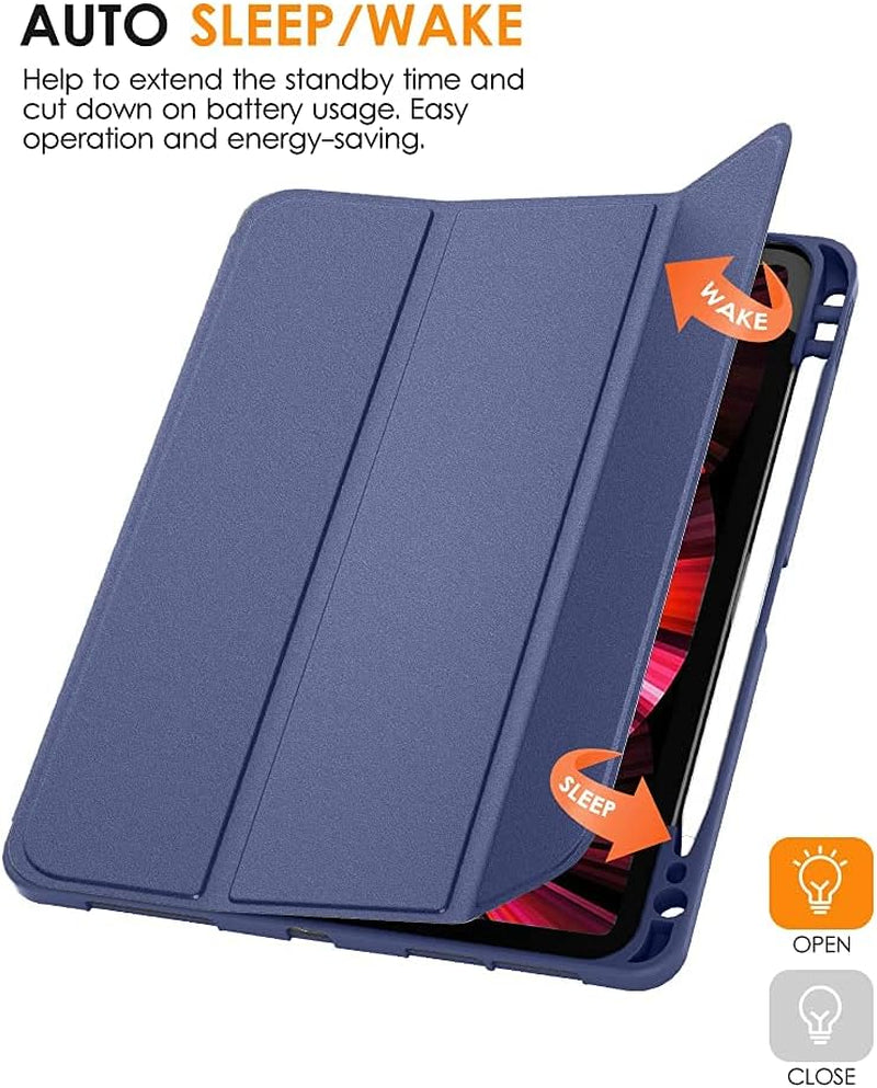 for Ipad Pro 11 Inch 4Th/3Rd/2Nd/1St Generation 2022/2021/2020/2018 Case, Smart Slim Trifold Stand Soft TPU Back Cover with Built-In Pencil Holder, Also Fit Ipad Air 5/4,Navy Blue