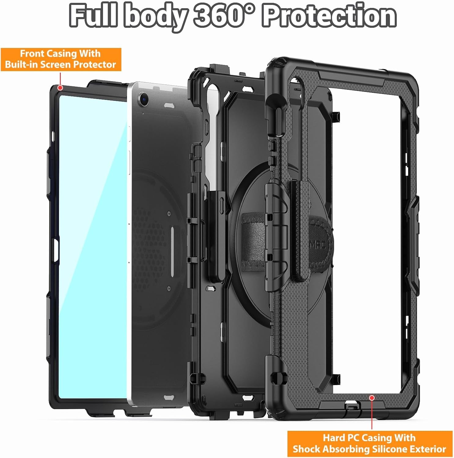 Case for Samsung Galaxy Tab S10 FE+/ S10 FE plus 5G 13.1″ 2025, Heavy Duty Full-Body Shockproof Protective Case with Screen Protector, Stand, Hand/Shoulder Strap and Pen Holder, Black