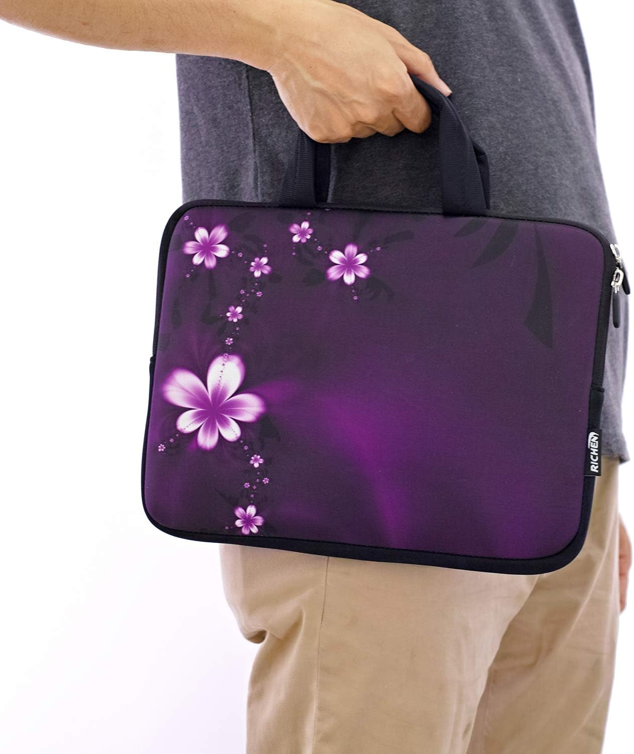 12 Inch Neoprene Laptop Carrying Bag Chromebook Case Tablet Travel Cover with Handle Zipper Carrying Sleeve Case Bag Fits 11 11.6 12 12.1 12.5 Inch Netbook/Laptop (11-12.5 Inch, Purple Flowers)