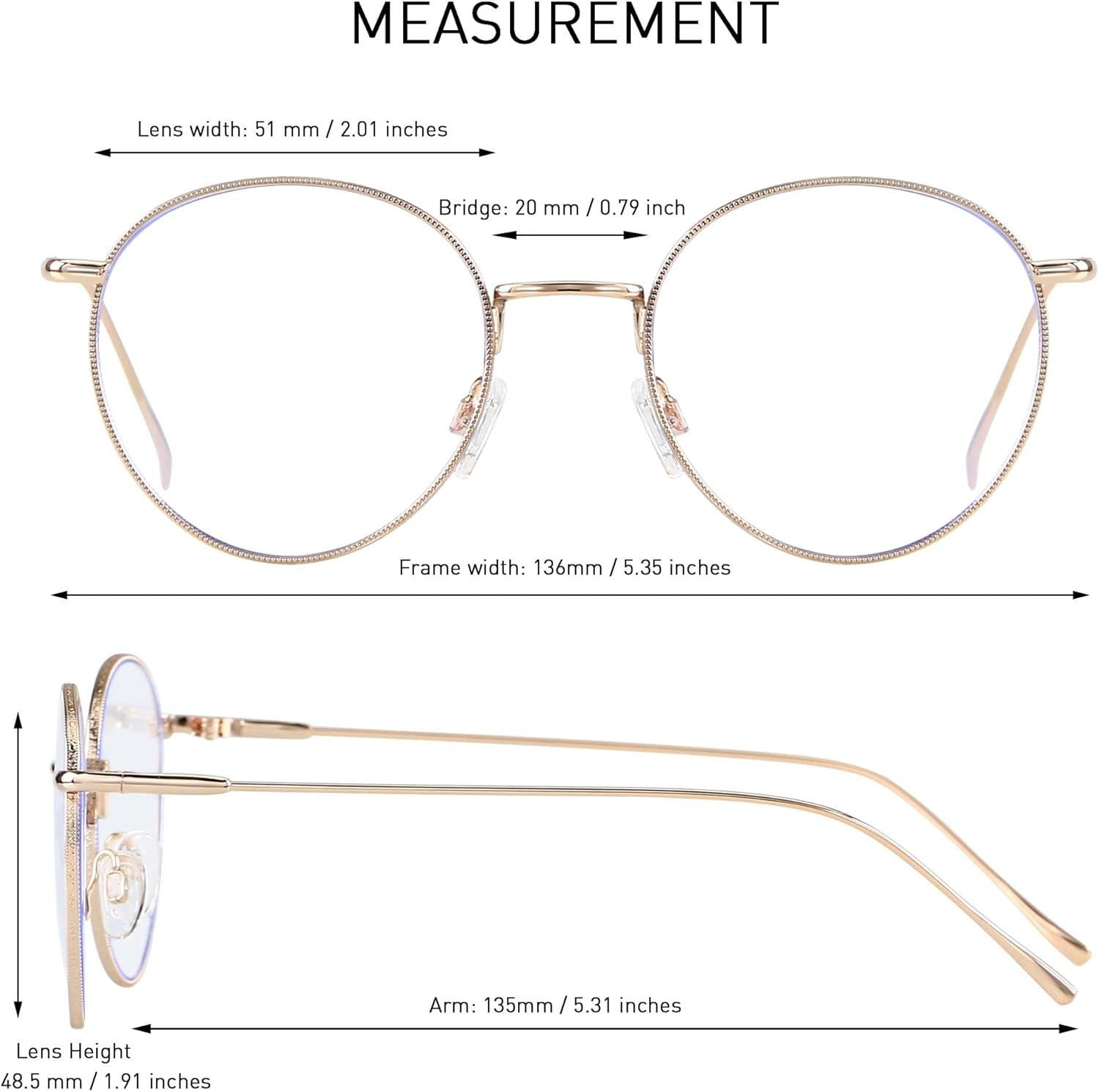 Blue Light Blocking Glasses Women Men Small Face Computer Clear Bluelight Blocker Super Lightweight Metal Frame Round