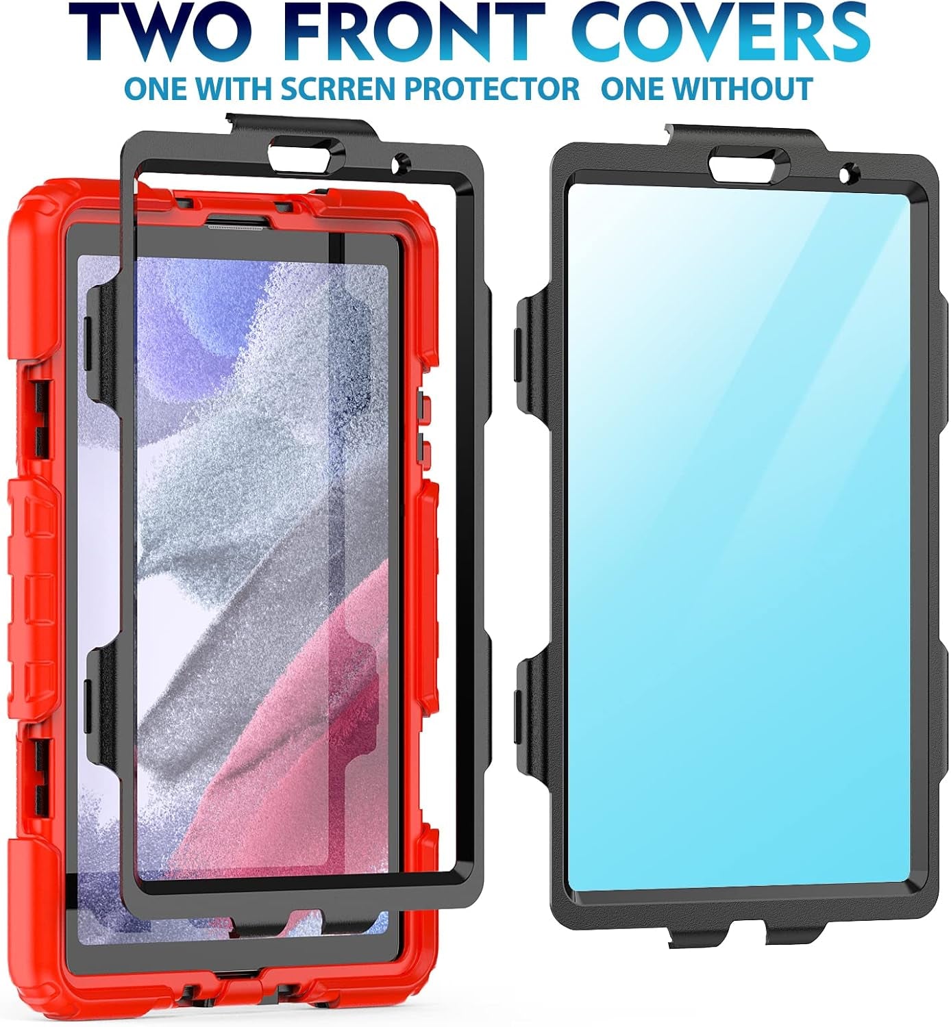 Case for Samsung Galaxy Tab A7 Lite 8.7'' 2021 (SM-T220/T225/T227), Full-Body Shockproof Protection Case with Screen Protector & 360 Rotating Stand Hand Strap - Red