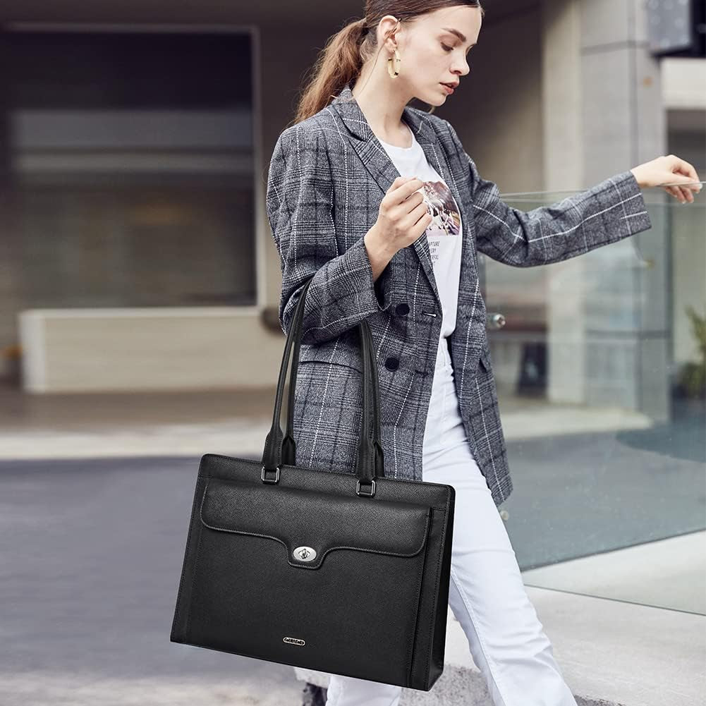Briefcase for Women Oil Wax Leather Vintage 15.6 Inch Laptop Business Shoulder Bag