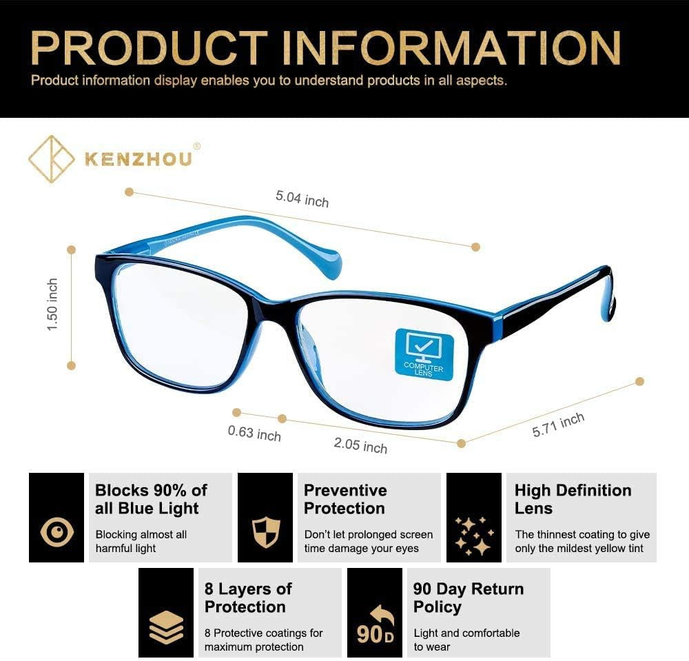 Blue Light Glasses for Woman Men Bluelight Blocking Glasses for Computer Gaming Phones,Anti Eye Strain & UV Glare