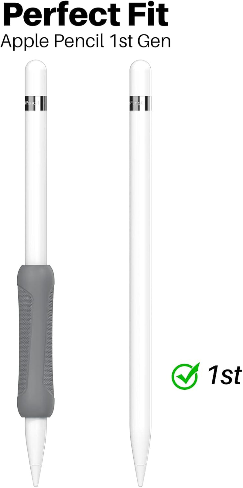 3 Pack Silicone Grip for Apple Pencil 1St Generation Accessories Ergonomic Design Sleeve Protective Case Cover Holder with Cable Adapter Tether (Grey + Black + White)
