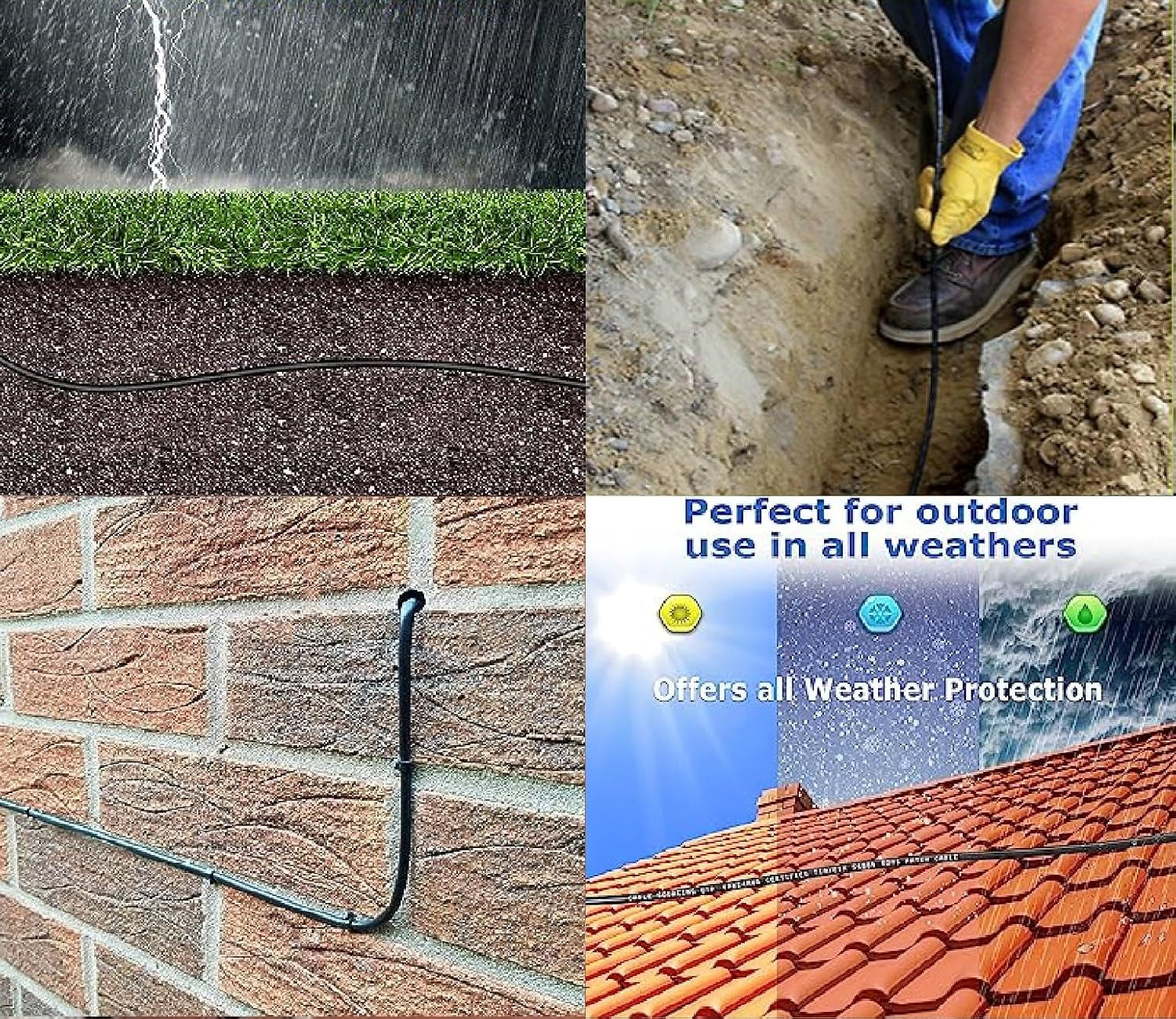 150' FT Oxygen-Free Copper CAT6 Heavy Duty Waterproof Outdoor Direct Burial UV Resistant Ethernet LAN Network Patch Cable RJ45 Cord