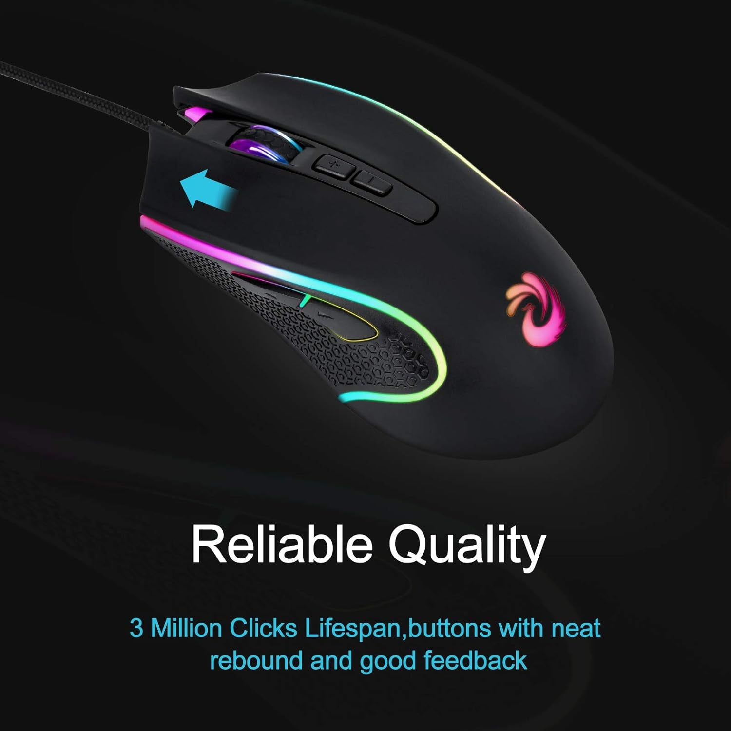Wired Mouse - Black, USB, 7200 DPI, 4 Lighting Mode, Plug and Play, Ergonomic Design, Compatible with Windows/Mac