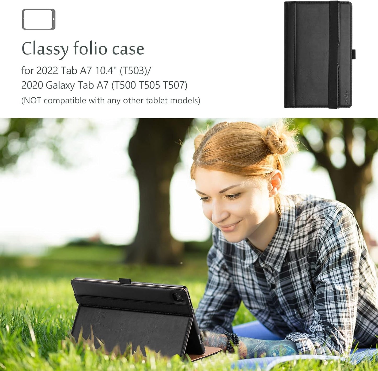 Galaxy Tab A7 10.4 Inch Case (Model SM-T500 T503 T505 T507), Premium PU Leather Protective Cover Stand Folio Case with Strap for 2020 Release Samsung Galaxy Tab A7 Tablet 10.4” -Black