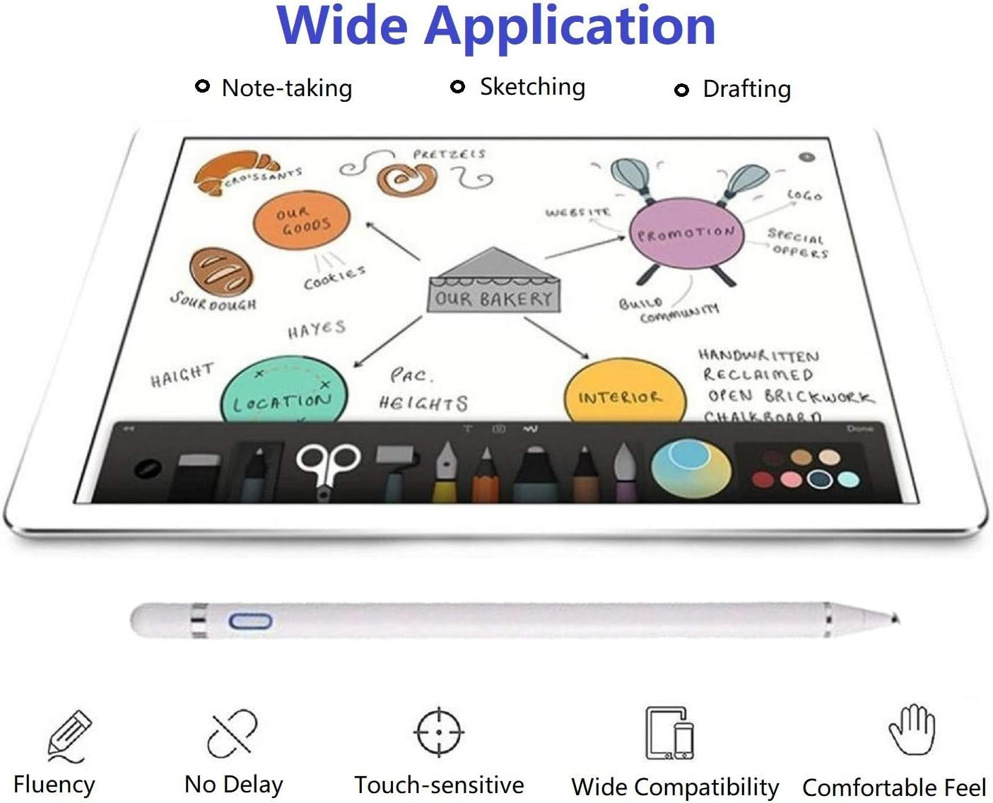 Stylus Pens for Touch Screens, Active Digital Pencil Compatible with Ipad/Ipad Pro/Air/Mini/Iphone/Other Tablet Drawing&Writing (White)