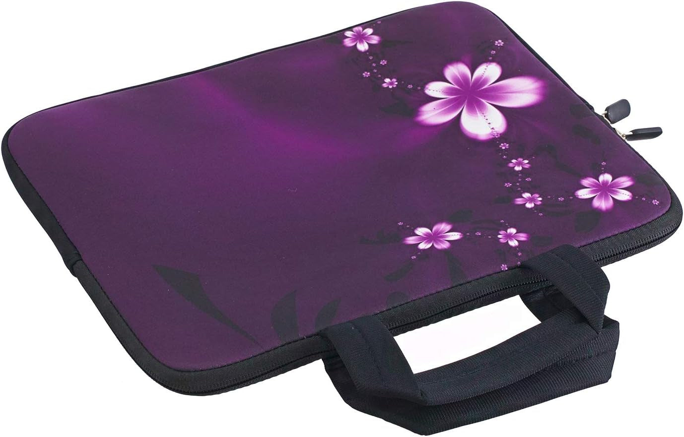 12 Inch Neoprene Laptop Carrying Bag Chromebook Case Tablet Travel Cover with Handle Zipper Carrying Sleeve Case Bag Fits 11 11.6 12 12.1 12.5 Inch Netbook/Laptop (11-12.5 Inch, Purple Flowers)