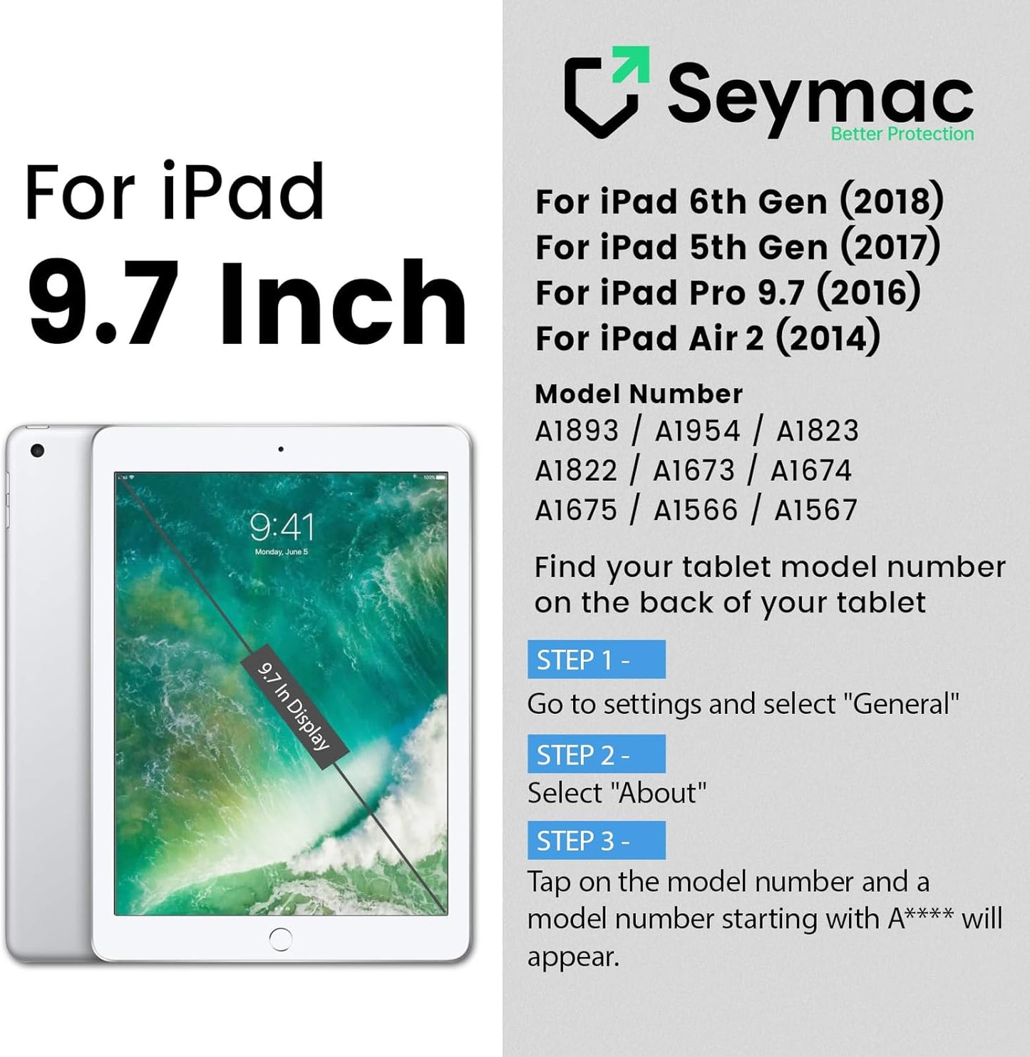 for Ipad 6Th/5Th Generation Case 9.7 Inch, Full-Body Shockproof Heavy Duty Protective Case with Screen Protector, Rotating Stand/Hand/Shoulder Strap for Ipad Air 2/ Pro 9.7, Black