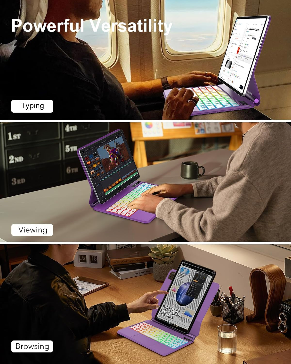 Magic Keyboard Case for Ipad Air 11-Inch (M3 2025/M2 2024) / Ipad Pro 11" (4Th/3Rd/2Nd/1St Gen) / Ipad Air 5Th 4Th Gen - Magnetic Folio Smart Keyboard Cover with Backlit Multi-Touch Trackpad - Purple