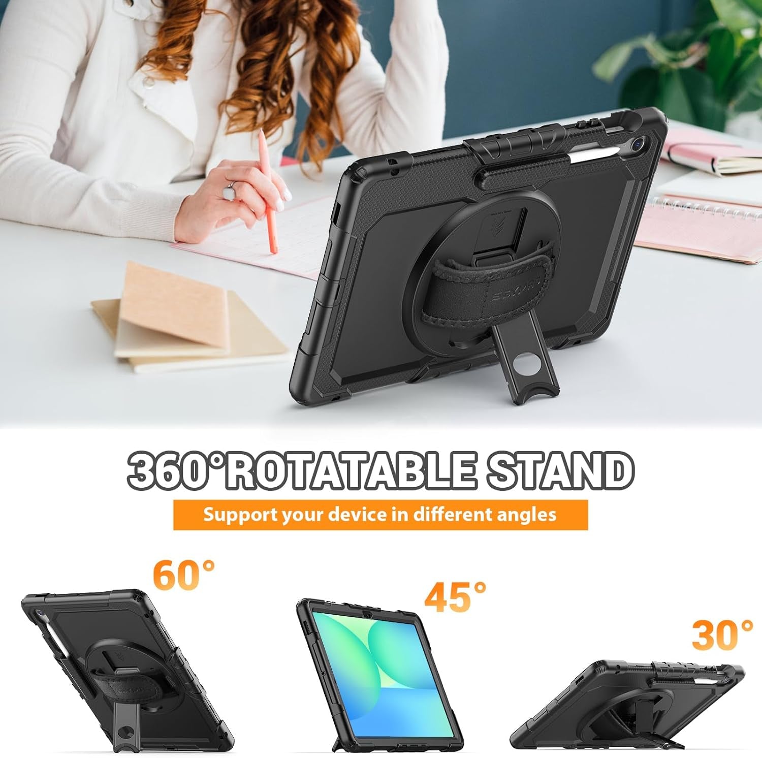 Case for Samsung Galaxy Tab S10 FE+/ S10 FE plus 5G 13.1″ 2025, Heavy Duty Full-Body Shockproof Protective Case with Screen Protector, Stand, Hand/Shoulder Strap and Pen Holder, Black