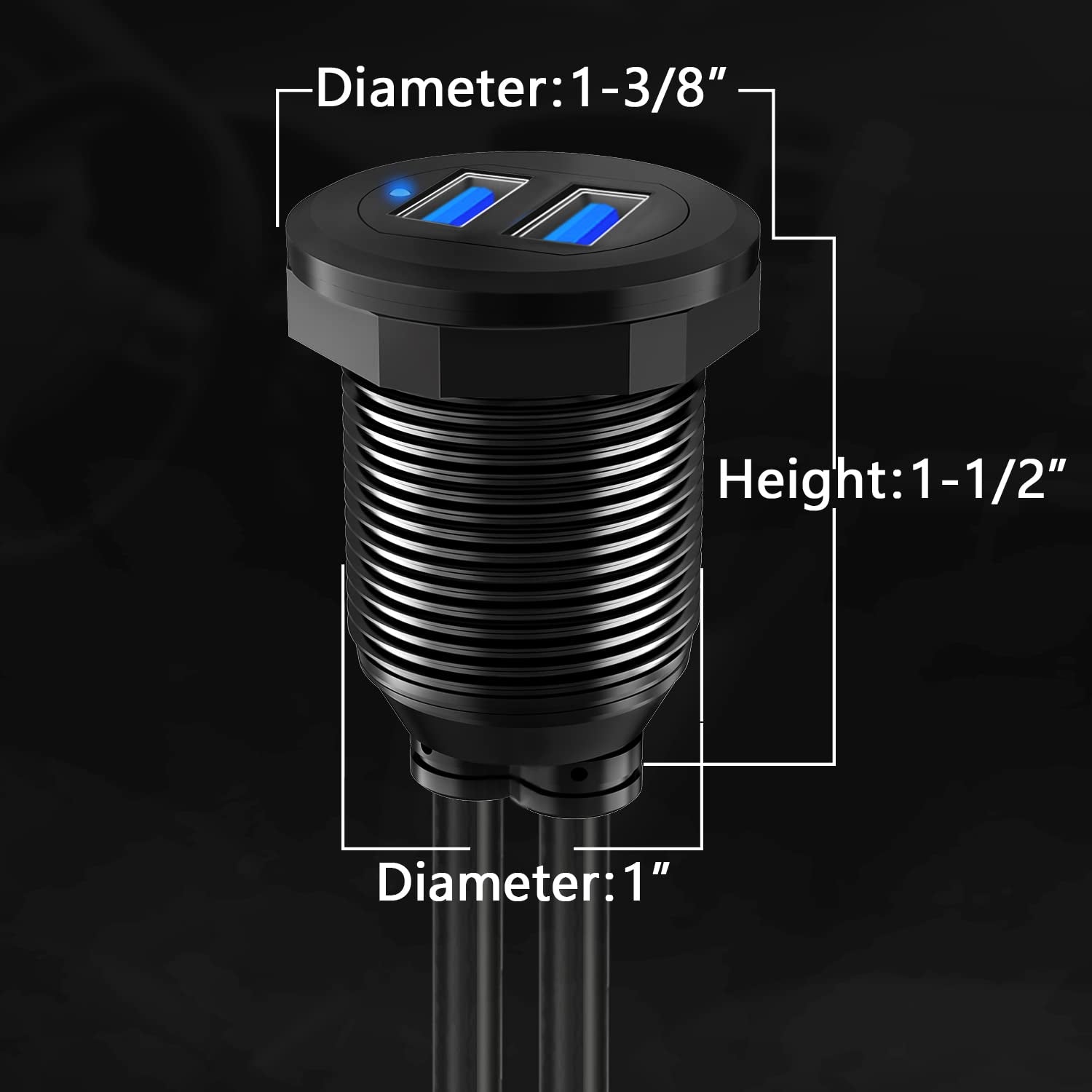 Alloy Dual Port USB 3.0 Car Dashboard Flush Mount Cable, Male to Female with LED Indicator Extension Cable for Car Truck Boat Motorcycle Dashboard Panel - 3Ft