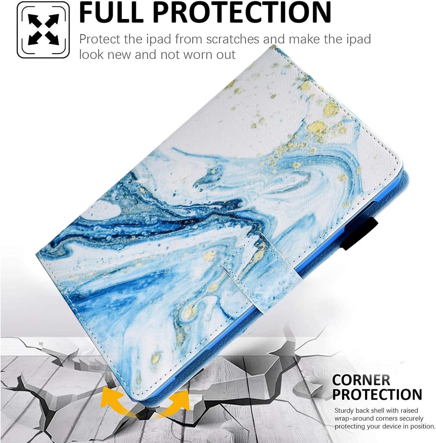 For Kindle Fire HD 8 Case, Case for Amazon Fire HD 8 Tablet (8Th/7Th/6Th Generation, 2018/2017/2016 Release), Premium PU Leather Folio Smart Cover with Auto Wake/Sleep, Blue Marble
