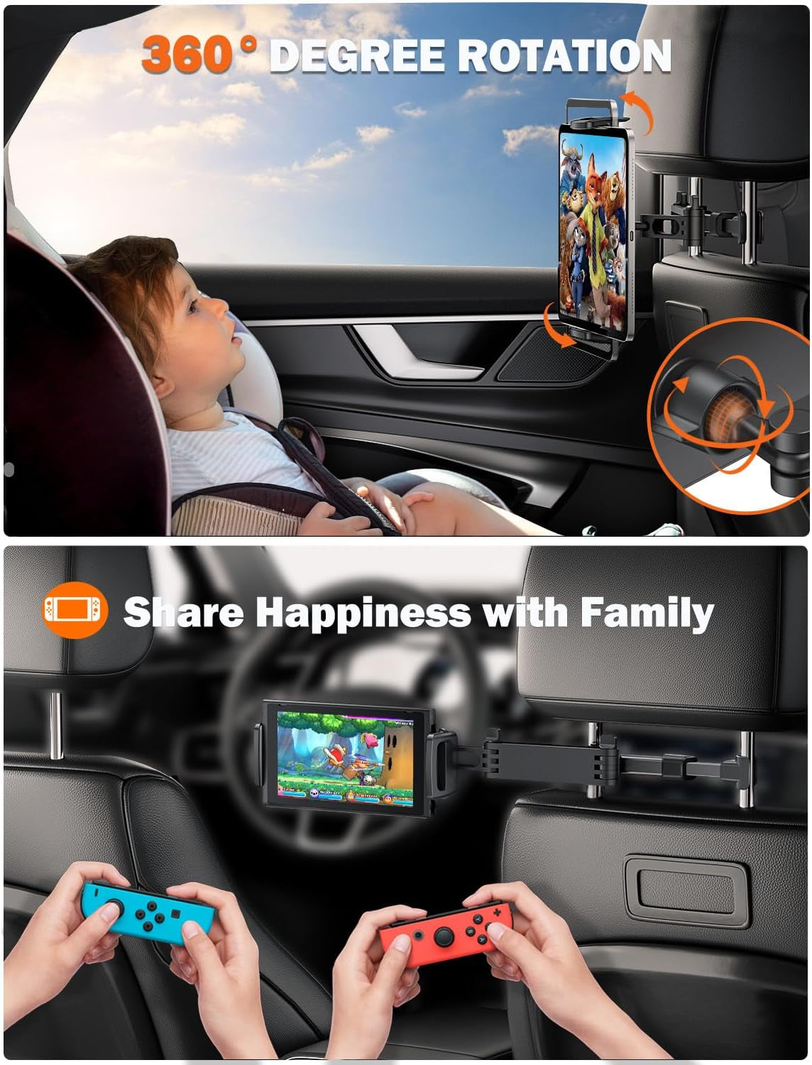 Car Headrest Tablet Holder Mount Stretchable Backseat Tablets Stand for Kids, Car Seat Mounts Compatible with Ipad Pro 12.9 Air Mini, Iphone, Galaxy Tab, Switch, All 4.7-12.9" Screen Devices