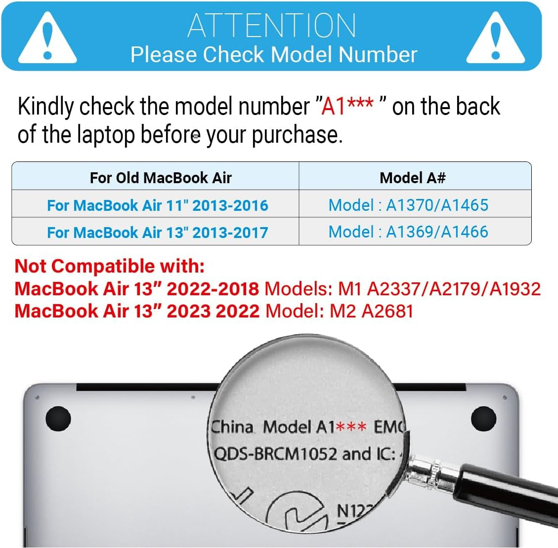 Compatible with Old Version Macbook Air 13 Inch Case (2017-2010 Release), Models: A1466/A1369, Plastic Hard Shell Case with Keyboard & Screen Cover for Mac Air 13, Crystal Clear, A13CYCL+2