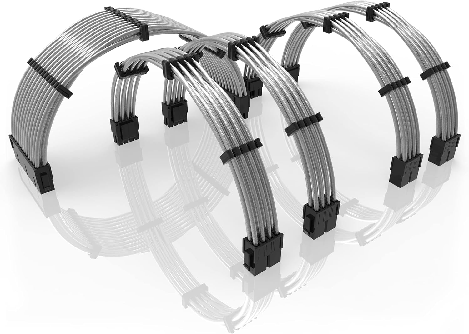 - 30Cm PSU PC Power Extension Cable Metallic Sleeved Silicone Coated Soft & Flexible to Route Custom Mod GPU & CPU W/Comb Kit┃1X 24P (20+4)┃2X 8P (4+4) CPU┃2X 8P (6+2) Gpu┃300Mm - Silver