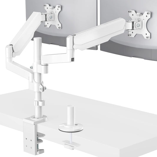 Dual Monitor Mount, Adjustable Gas Spring Arms Desk Mount for 2 Monitors up to 32 Inch, 17.6Lbs Weight Capacity, Mounting Holes 75 X 75Mm or 100 X 100Mm (GSDM002W), White