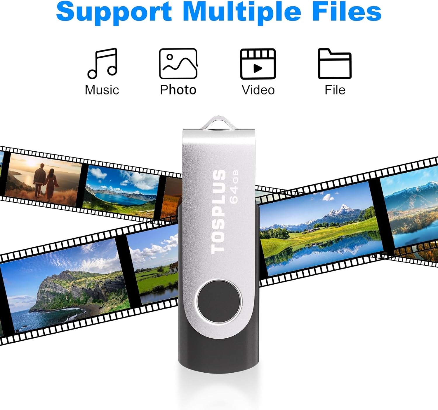 2Pack 64GB USB 2.0 Flash Drives Thumb Drives Memory Stick Jump Drive Zip Drive (Black/Blue)