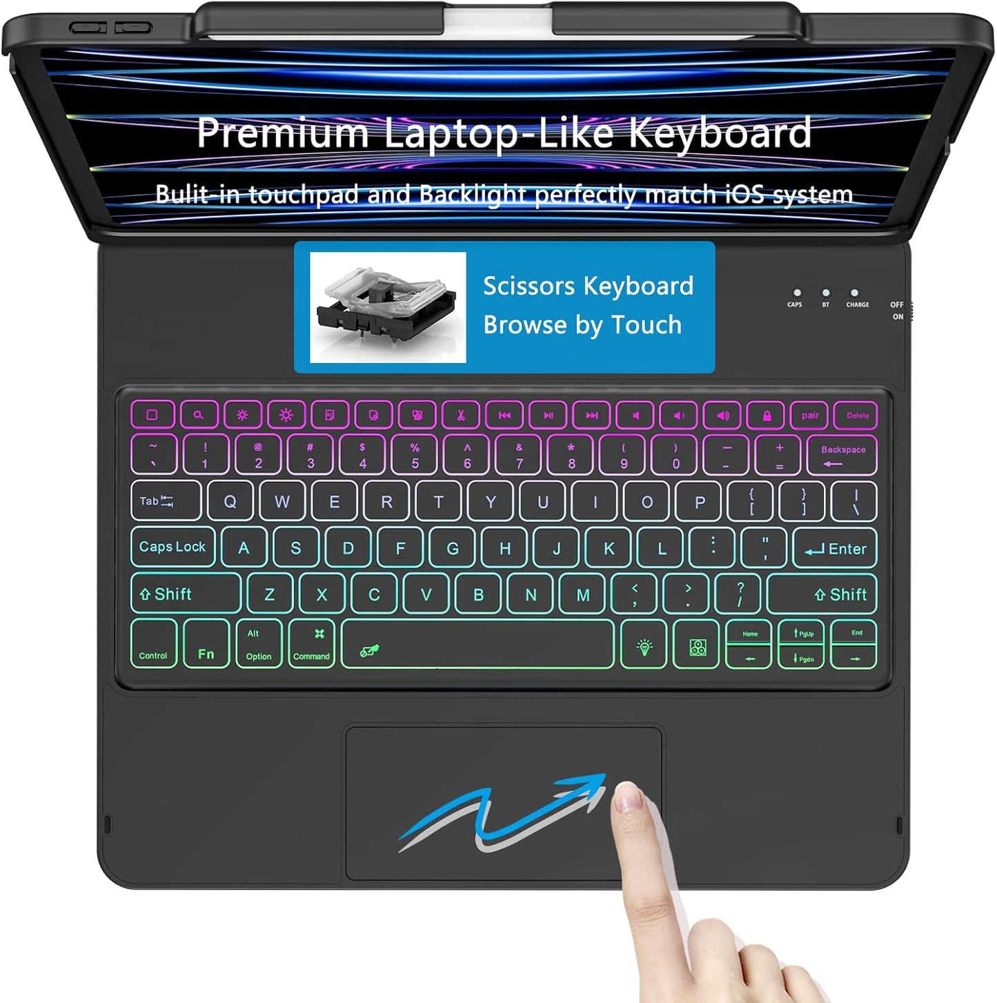 Keyboard Case for Ipad Air 13 Inch (M3/M2, 2025/2024), Backlit Keyboard for Ipad Pro 12.9” Inch (6Th /5Th/4Th Gen/ 3Rd Gen) - Touch Trackpad - 360° Protective Case with Pencil Holder for Ipad Air 13