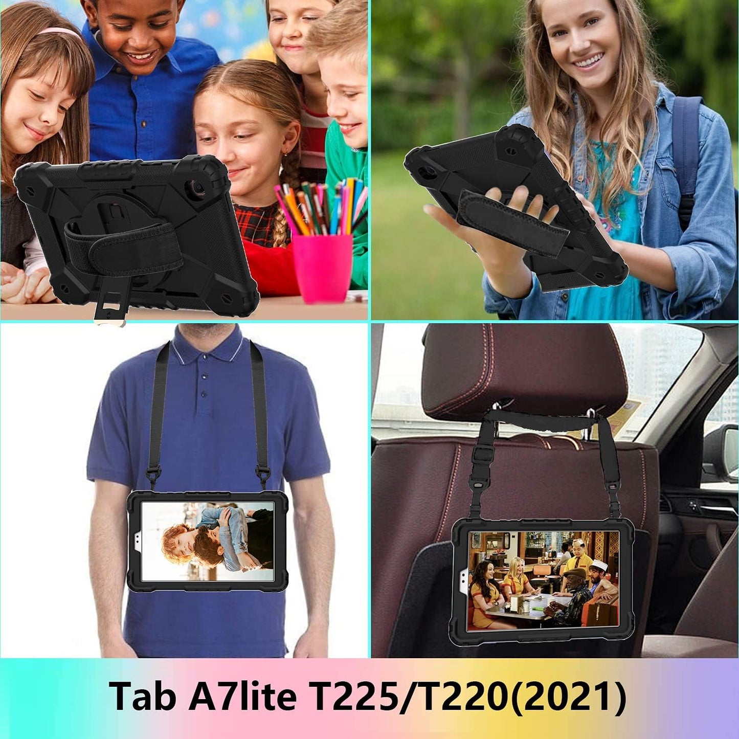Case for Galaxy Tab A7 Lite 8.7 Case, Heavy Duty Rugged Full-Body Hybrid Shockproof Drop Protection Cover for Samsung Galaxy Tab A7 Lite 8.7 2021 Model SM-T220 / SM- T225 (7-Black+Black)
