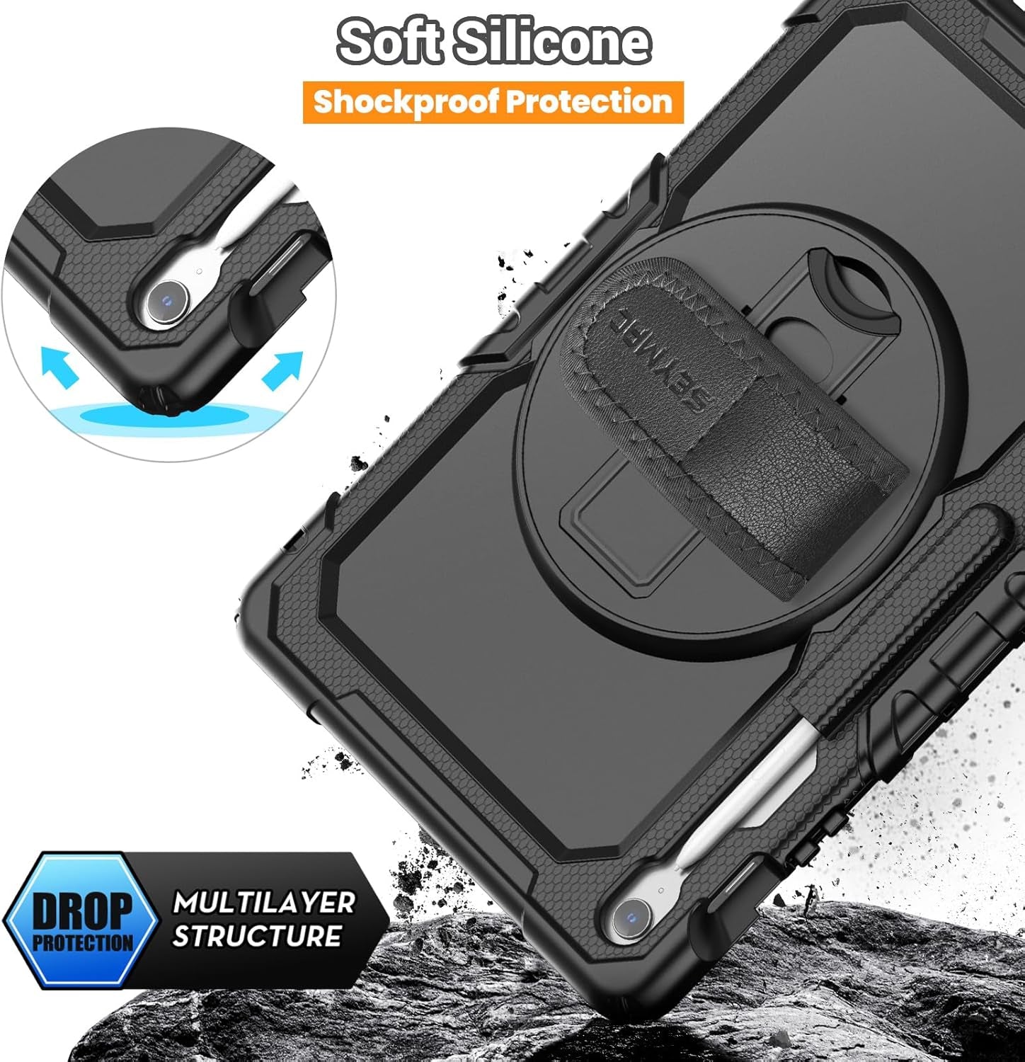 Case for Samsung Galaxy Tab S10 FE+/ S10 FE plus 5G 13.1″ 2025, Heavy Duty Full-Body Shockproof Protective Case with Screen Protector, Stand, Hand/Shoulder Strap and Pen Holder, Black