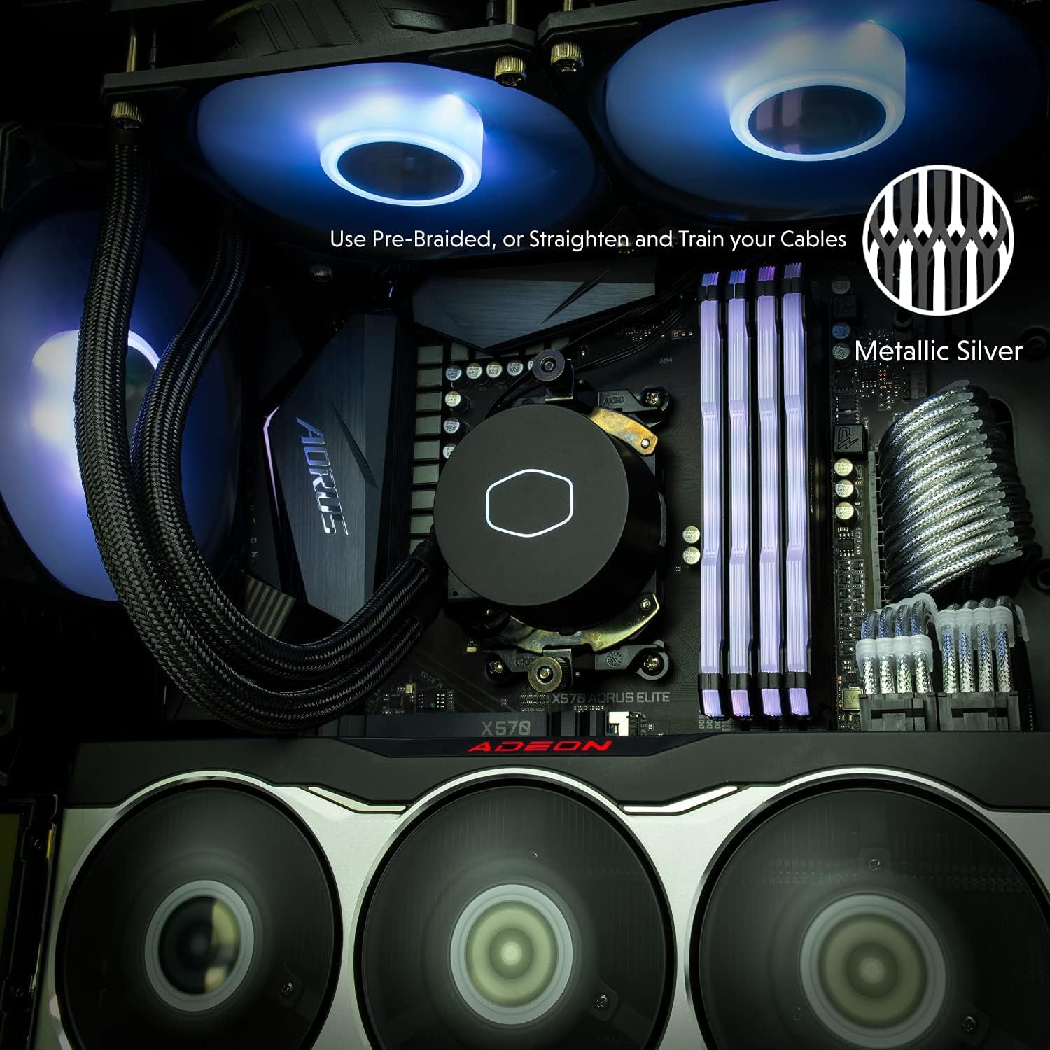 - 30Cm PSU PC Power Extension Cable Metallic Sleeved Silicone Coated Soft & Flexible to Route Custom Mod GPU & CPU W/Comb Kit┃1X 24P (20+4)┃2X 8P (4+4) CPU┃2X 8P (6+2) Gpu┃300Mm - Silver