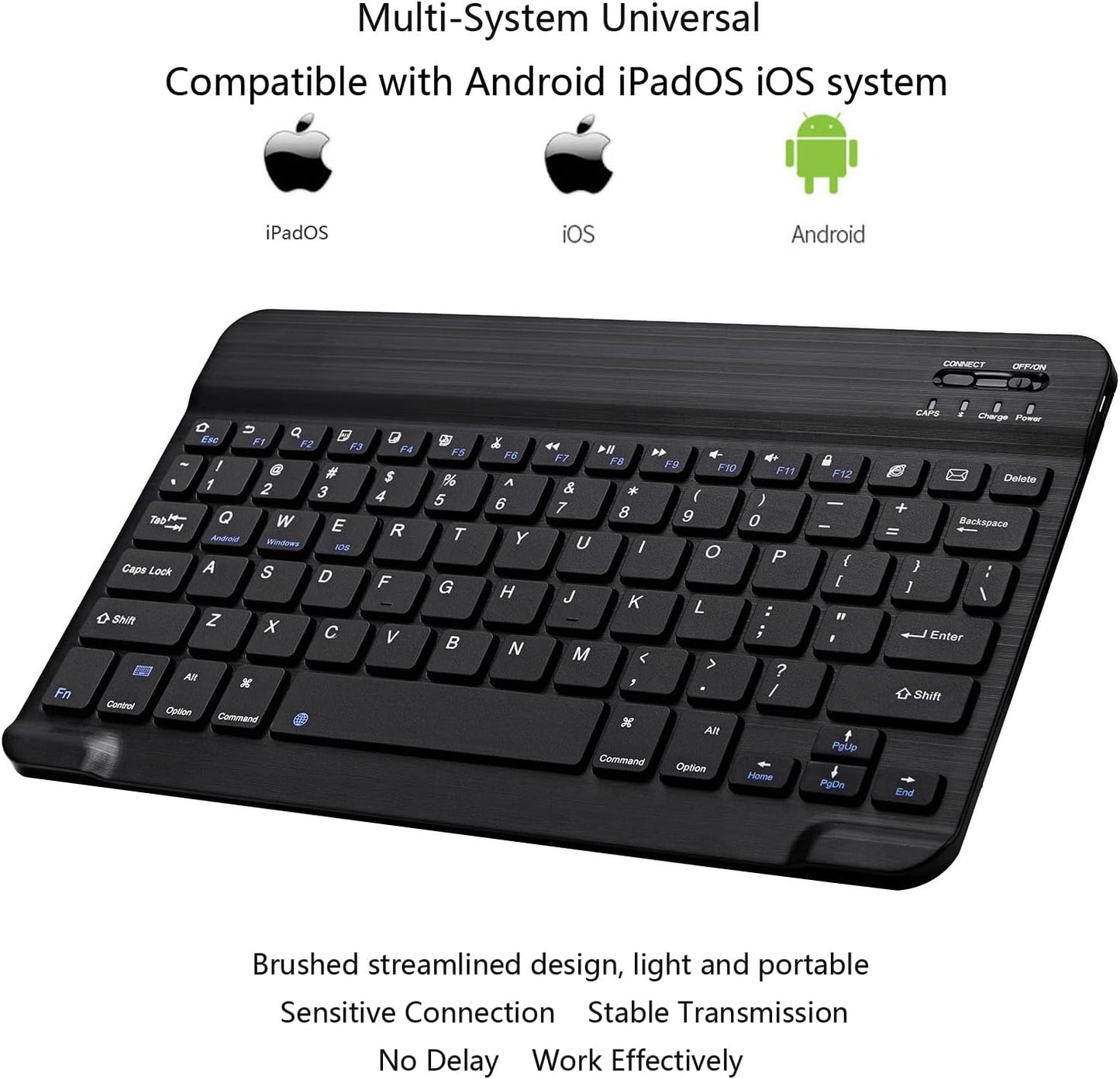 Ultra-Slim Bluetooth Keyboard Portable Mini Wireless Keyboard Rechargeable for Apple Ipad Iphone Samsung Tablet Phone Smartphone Ipados Ios Android (10 Inch Black)