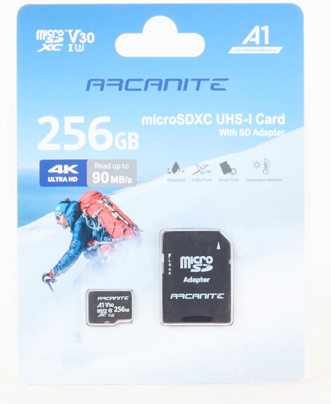 256GB Microsdxc Memory Card with Adapter - A1, UHS-I U3, V30, 4K, C10, Micro SD, Optimal Read Speeds up to 90 Mb/S