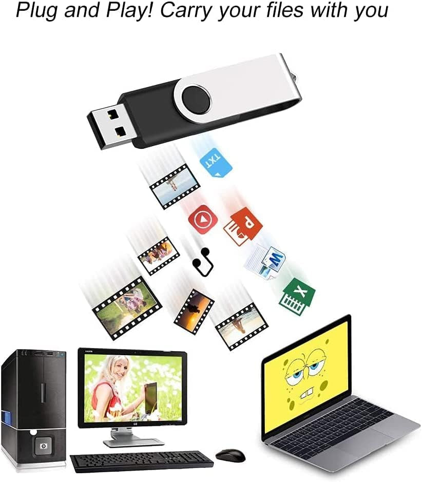 8GB USB Flash Drive 50 Packs, Bulk USB Sticks 2.0 Mutipack Thumb Drive 360° Swivel USB Stick, FAT32 Jump Drives Pen Drive Zip Drives for Data Storage/Files Backup/Document Transfer - Black