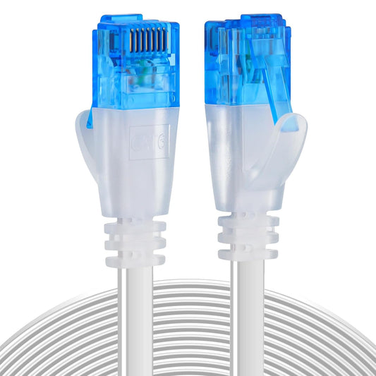 Ethernet Cable 75Ft High Speed Cat 6 Flat Network Cable with Rj45 Connectors, Long LAN Cable with Clips - White 22.8 M