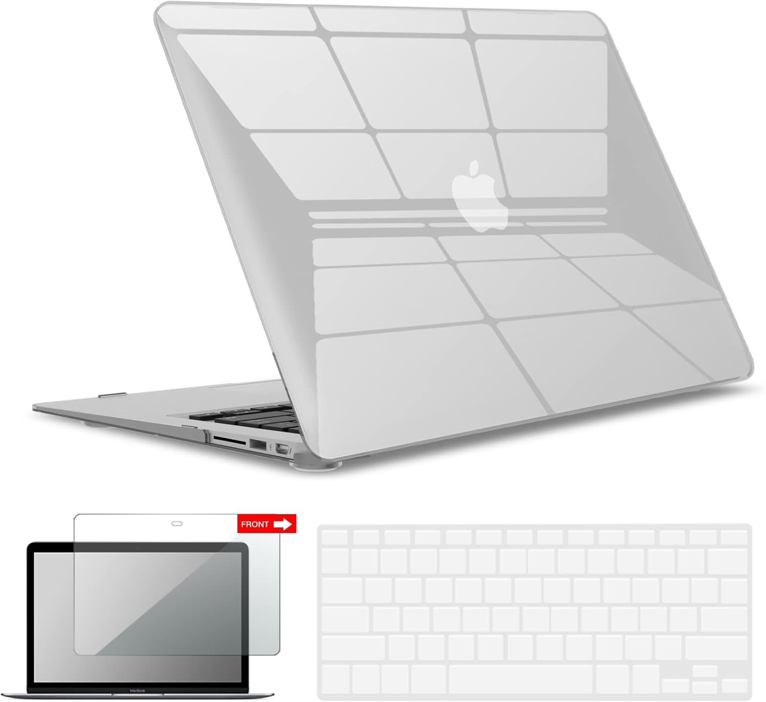 Compatible with Old Version Macbook Air 13 Inch Case (2017-2010 Release), Models: A1466/A1369, Plastic Hard Shell Case with Keyboard & Screen Cover for Mac Air 13, Crystal Clear, A13CYCL+2