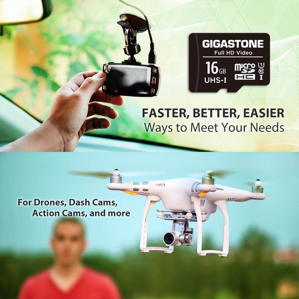 16GB Micro SD Card 2-Pack, FHD Video, Surveillance Security Cam Action Camera Drone, 85Mb/S Micro SDHC UHS-I U1 Class 10