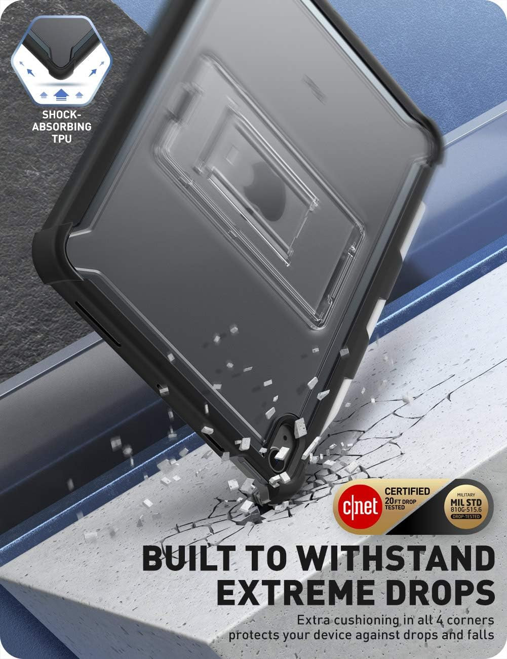 Ares Case for Ipad Air 5Th Generation/Ipad Air 4Th Generation 10.9 Case (2022/2020), Full-Body Kickstand with Built-In Screen Protector Cover with Pencil Holder (Black)