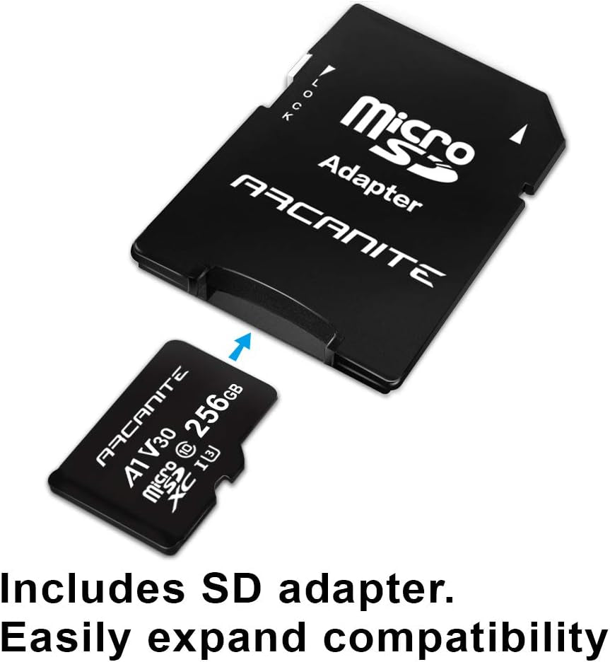 256GB Microsdxc Memory Card with Adapter - A1, UHS-I U3, V30, 4K, C10, Micro SD, Optimal Read Speeds up to 90 Mb/S