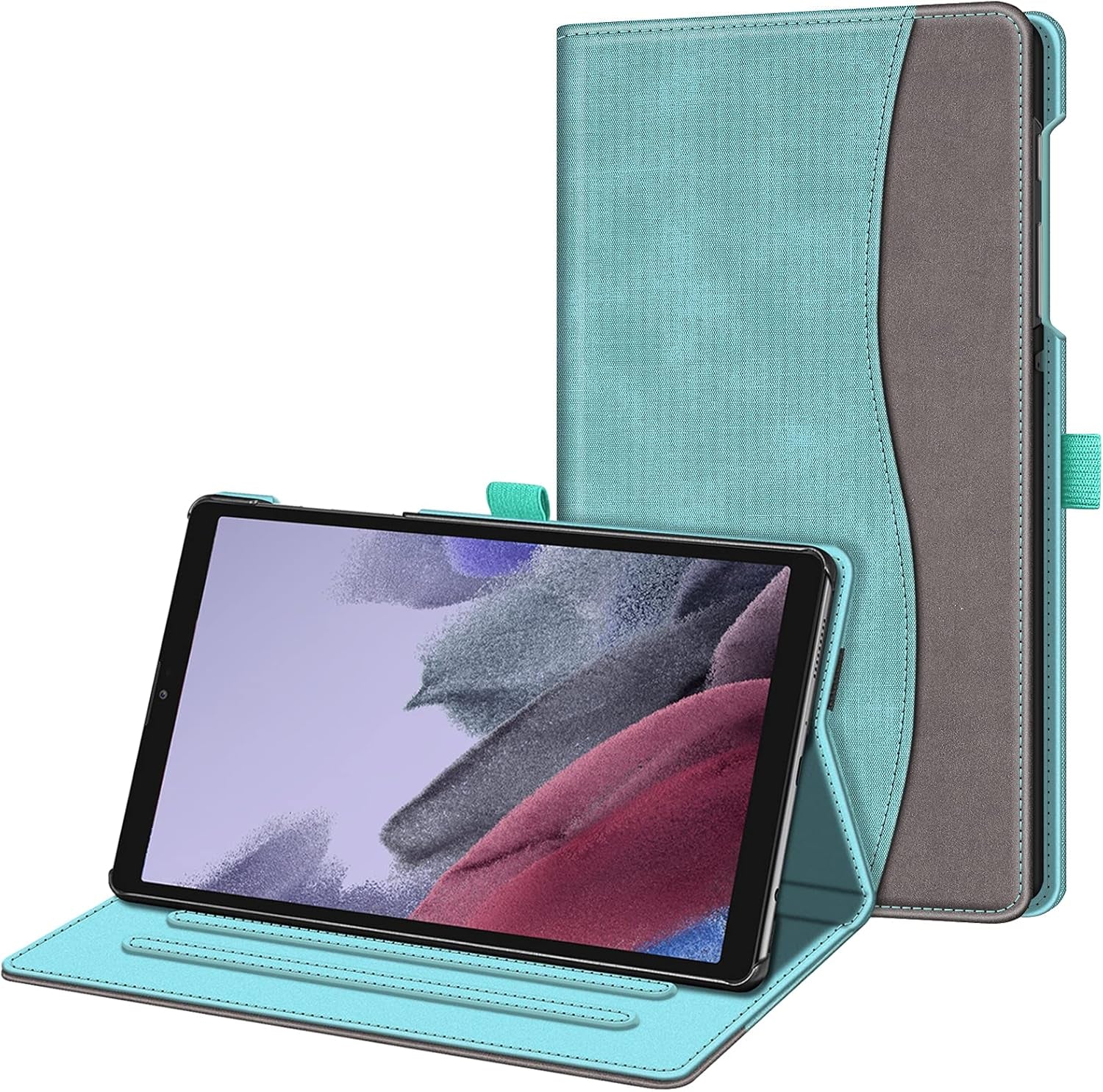 Case for Samsung Galaxy Tab A7 Lite 8.7 Inch 2021 Model (SM-T220/T225/T227), Multi-Angle Viewing Smart Stand Back Cover with Pocket, Turquoise