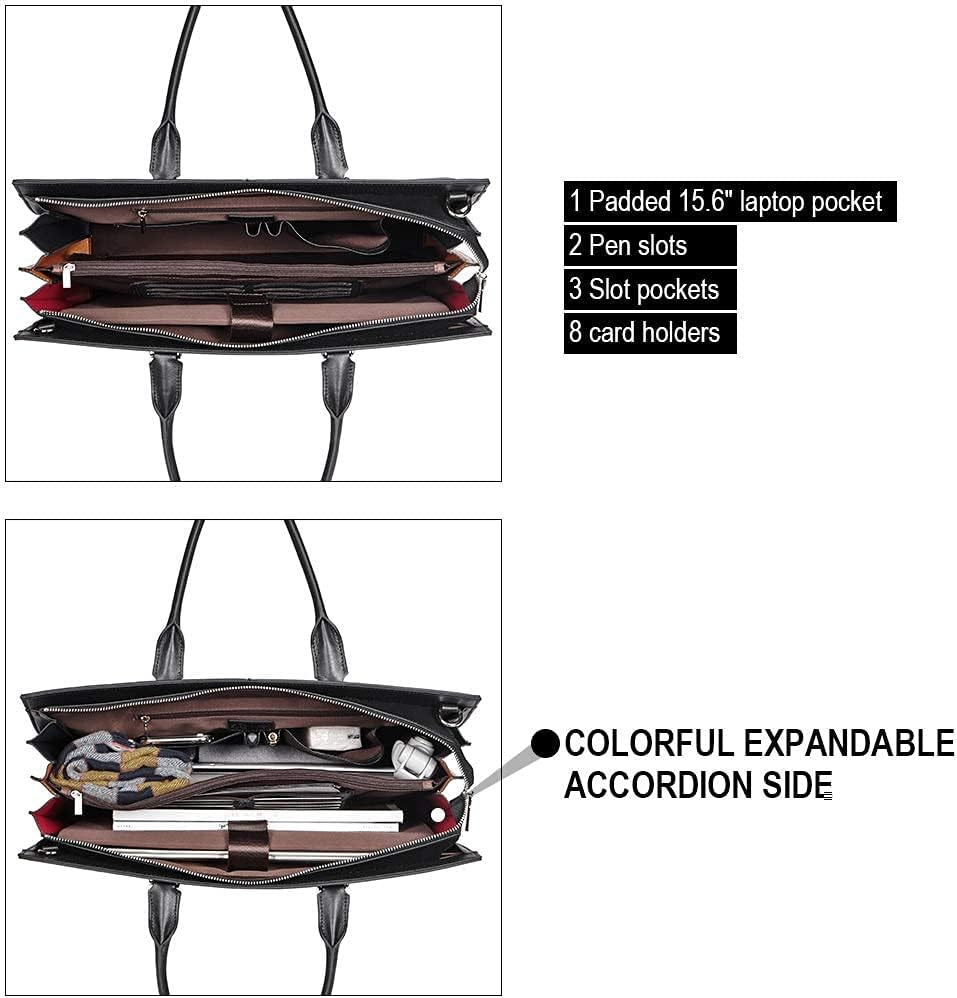 Briefcase for Women Vegan Leather 15.6 Inch Laptop Bag Large Pocket Business Ladies Shoulder Bag