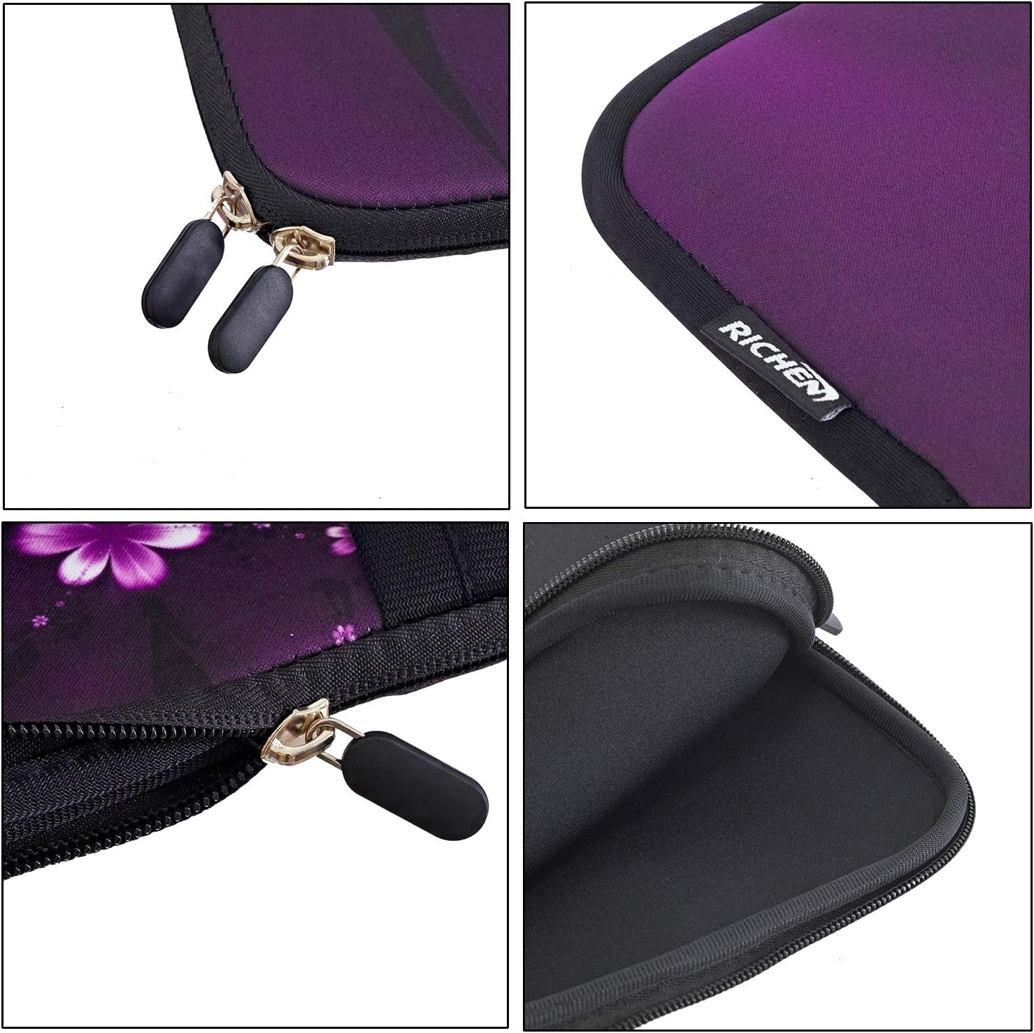 12 Inch Neoprene Laptop Carrying Bag Chromebook Case Tablet Travel Cover with Handle Zipper Carrying Sleeve Case Bag Fits 11 11.6 12 12.1 12.5 Inch Netbook/Laptop (11-12.5 Inch, Purple Flowers)