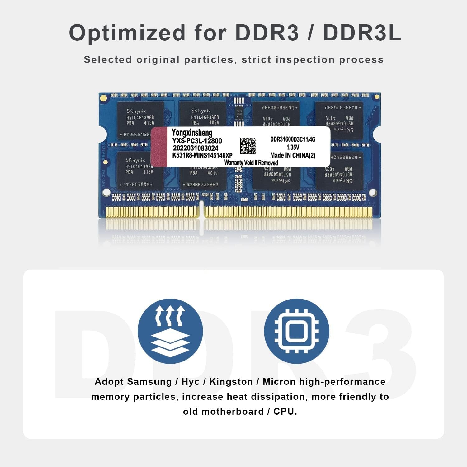 DDR3 / DDR3L 4GB Laptop RAM 1600Mhz PC3L/PC3-12800 SODIMM Non-Ecc Unbuffered 1.35V/1.5V 2Rx8 Dual Rank 204 Pin CL11 Notebook Computer Memory Upgrade Module(Blue)